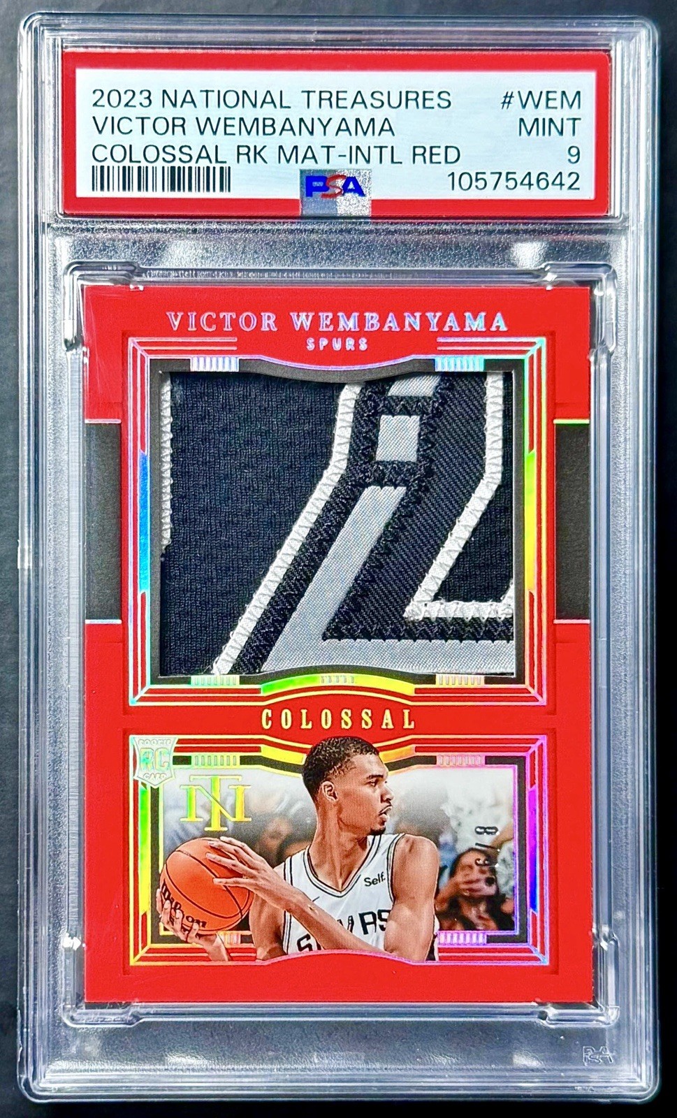 2023-24 National Treasures VICTOR WEMBANYAMA #/8 Red Colossal Rookie Patch PSA 9