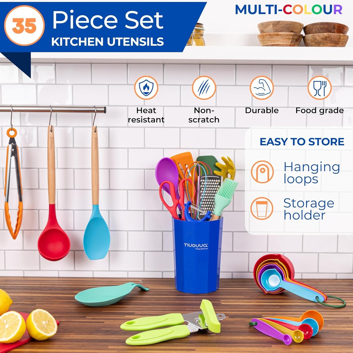 Kitchen Non-Stick Cooking Utensils Set – 35PCS Silicone Set with Wooden Handles