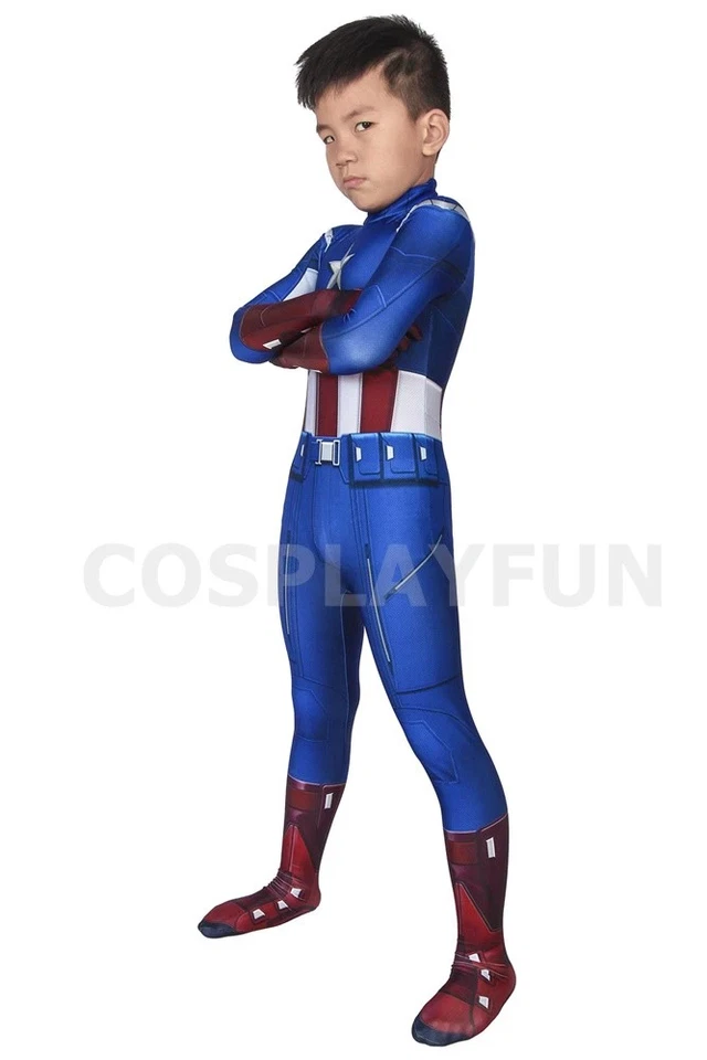 Captain America Cosplay  Kids Bodysuit Steve Rogers The Avengers Boys Costume - Image 3 of 4