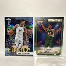 Giannis Antetokounmpo 2024-25 Topps Chrome Film Study Blue Refractor + Base Card