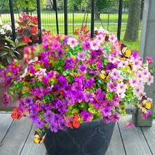 12 Bundles Artificial Outdoor Flowers UV Resistant Faux Plants Pink Fuchsia