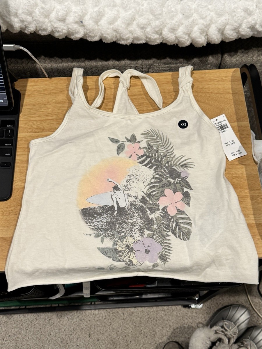 Hollister Tropical Tank Top White Hawaiian New With Tags XXS Racer