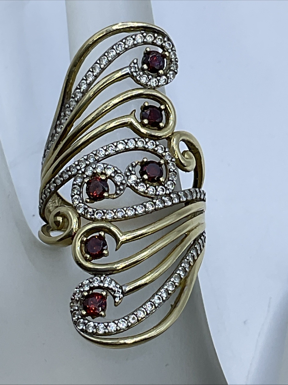 WAVE Ring Solid 14K Yellow Gold Multicolor CZ Fil… - image 1