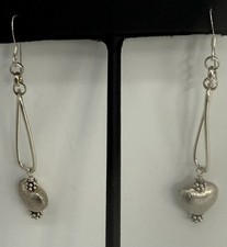 Sterling Silver 925 Dangle Drop Heart Earrings 2.75 Inch Long 6g  