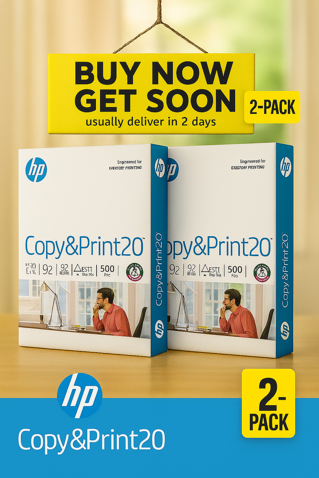 2 Pack HP Copy & Print20 Paper 20lb 8.5x11 Copy Printer Paper 1 Ream 500 Sheets