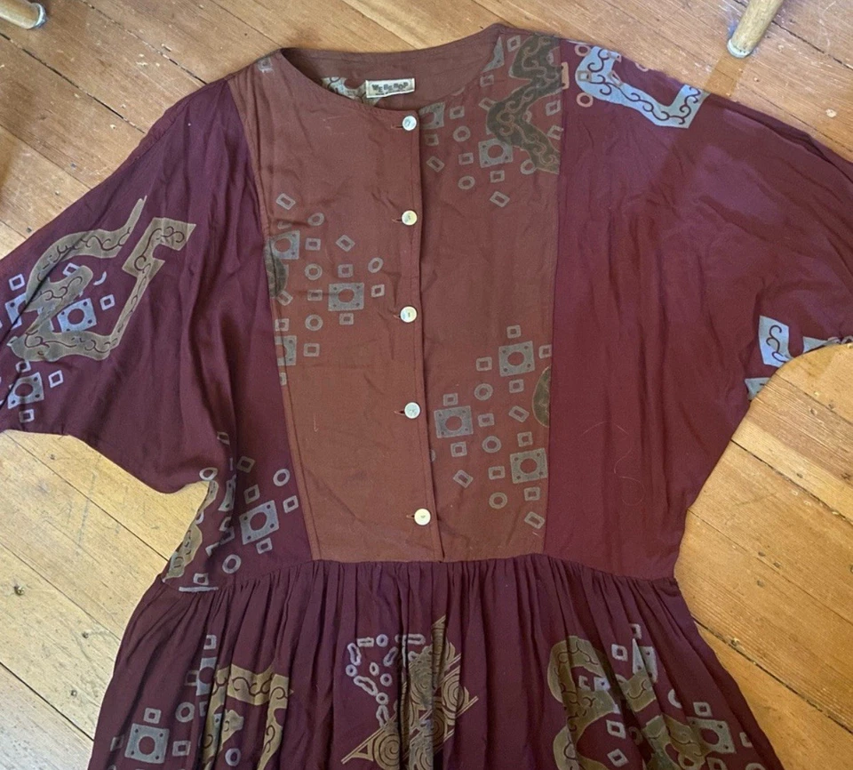 Vestido We Be Bop Artístico Batik Geométrico Grunge Vintage Años 80/90 Talla 1X 14-16 Boho Foto 2 de 4