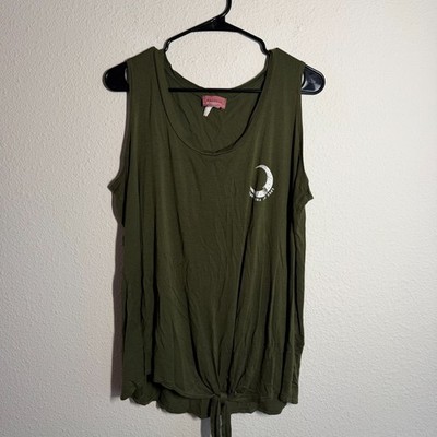 Ragdoll Tank Top Womens Olive Green Live By The Sun Love By The Moon Knot Hem
