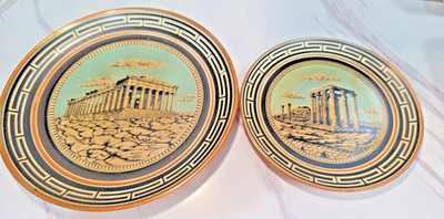 Greece Plates Parthenon Temple Black Gold Greek Wall Decor-some signs of wear
