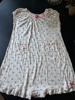 Anthro Like Nightgown Night Dress All Over Animal Print Bows Pockets M Rare