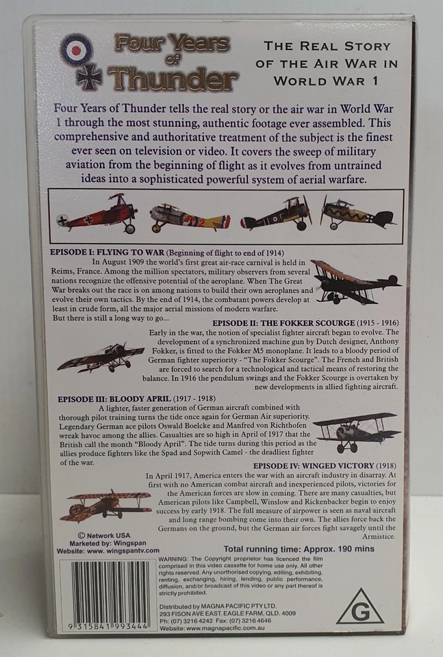 Four Years of Thunder The Real Story of Air War WWII VHS Box Set Rated G 190mins - Image 3 of 4