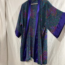 Vintage Victorias Secret Gold Label Paisley Floral Satin Kimono Robe Purple OS