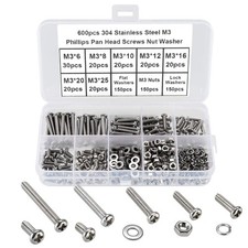 FandWay 600Pcs M3 Bolts and Nuts Set,Pan Head Machine Screws Small, Silvery 