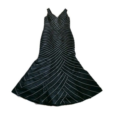 Sonia Pena Black White Stripe Mermaid Maxi Gown Occasion Dress Ball Wedding UK12
