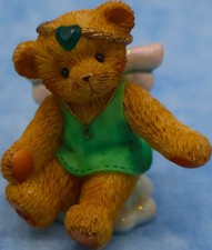Cherished Teddies Angel Bear Green Vest Wings Halo Figurine 2001 Enesco