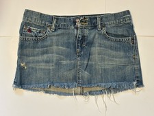 Abercrombie Fitch Denim Micro Skirt Distressed Low Rise Size 6 Blue Y2K Retro