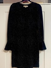 MICHAEL KORS BLACK SHIMMER MIDI SWEATER DRESS W/ FLARED CUFFS SIZE SM