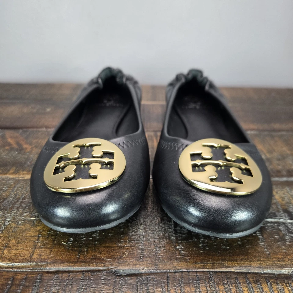 Tory Burch Reva Mujer Talla 7 M Logo Grande Sin Cordones Viaje Ballet Pisos Negros Foto 3 de 4