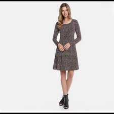Karen Kane New Wine Chevron Print A-Line Long Sleeve Dress Size M (Scoop Neck)