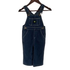 JOHN DEERE Kid  s Contrast Stitch Denim Bib Logo Overalls, 100 Cotton- Size 2T