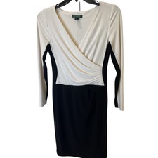 Lauren Ralph Lauren Colorblock Faux Wrap Dress Womens Size 8 Black White Sheath