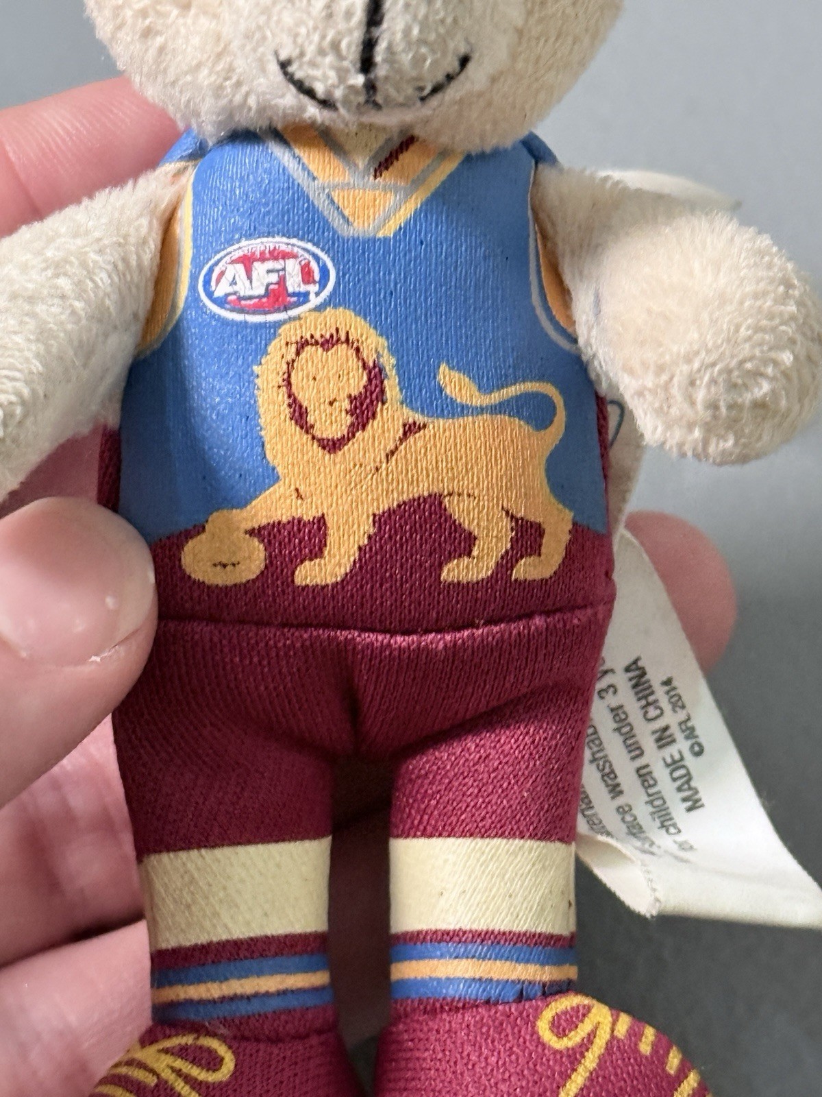 AFL Brisbane Lions Mini Plush Bear Keyring Clip-On With Carabiner & Strap image 3