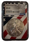 2005 $1 AMERICAN SILVER EAGLE NGC MS69 USA FLAG CORE HOLDER