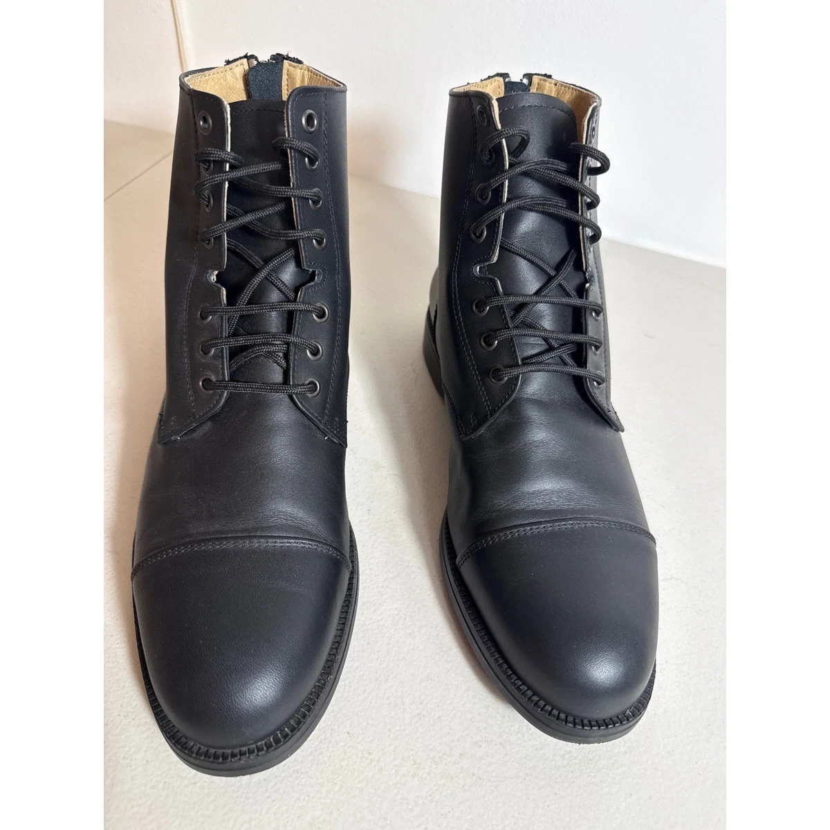 Fouganza Mens Black Leather Paddock Boots Lace Up Rear Zip Cap Toe EU 43/ 9.5 Adult Horse Riding Lace-up Leather Boots Paddock 560 - Black  main image 3