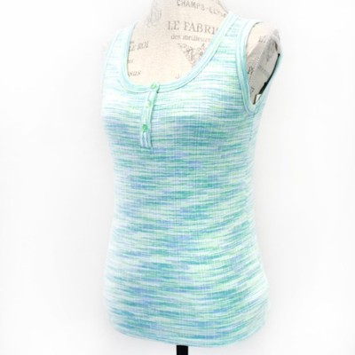 TALBOTS Cotton Blend Aqua Blue Sleeveless Ribbed Tank Tee Top Button Medium