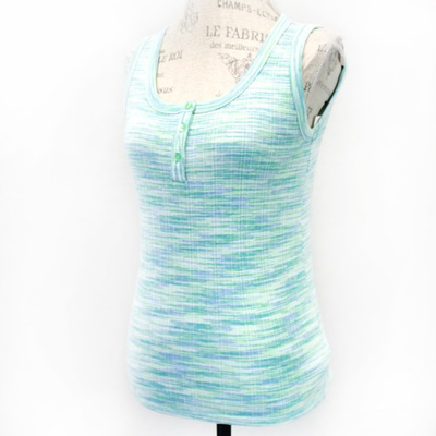 #ad TALBOTS Cotton Blend Aqua Blue Sleeveless Ribbed Tank Tee Top Button Medium $27.99