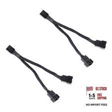 All Black Sleeved PWM Fan Splitter Cable 1 to 2 Converter, 2 Pack