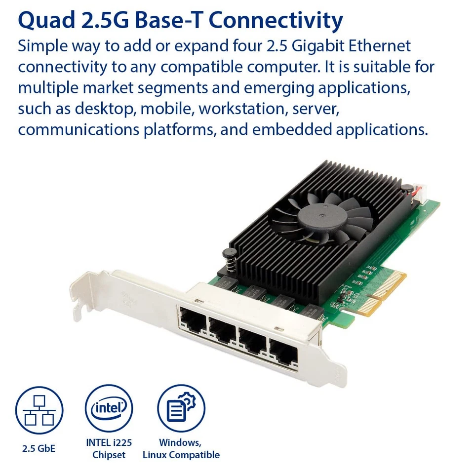 Quad 2.5 Gigabit Ethernet PCI-E Network Expansion Card RJ45 LAN Adapter Low P... - Image 2 of 4