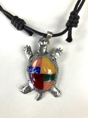 New fair trade multicolour turtle pendant on leather cord.