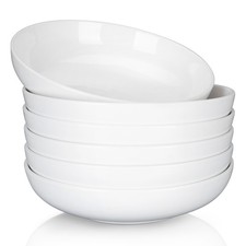 6 Porcelain Pasta Bowls 26oz 8in Shallow Ceramic Soup Salad Bowls Microwave Safe