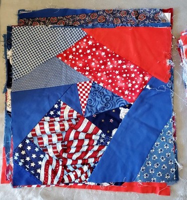 Crazy Pieced Quilt Blocks Set Of 40 Blocks Patriotic U.S. 15 X 15 Inch 