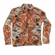 VTG 70s Abstract Psychedelic Floral Print Button Shirt Adult S/M Multi Poly Rare