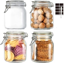 32oz Glass Food Storage Jars with Airtight Clamp Lids Set of 4 Canister Square