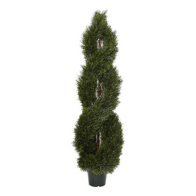 Indoor/Outdoor 60'' Pond Cypress Spiral Topiary UV Resistant in Green/Black