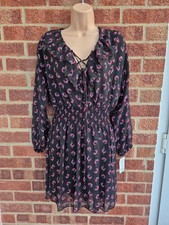 TK MAXX Midi Lined Dress Medium M (UK 12/14) Black Multicoloured Pattern - BNWT