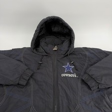 Vintage Starter Dallas Cowboys NFL Jacket XL Black Hooded Puffer Quilted 90s