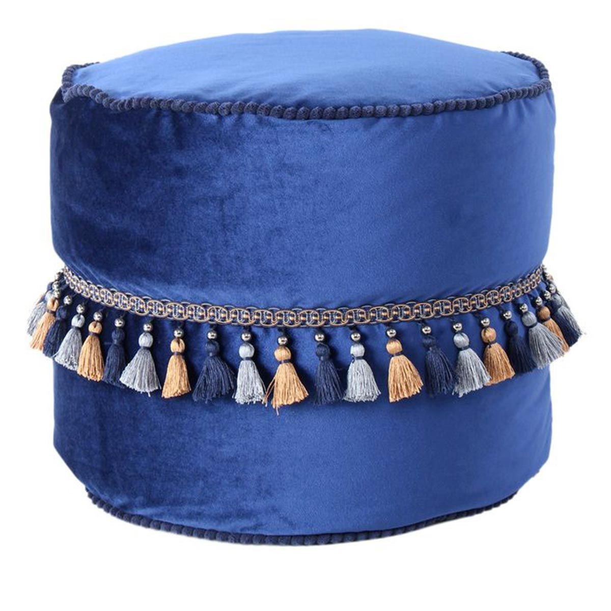 Pouf bleu Taj Mahal à pompons : créez un coin lecture cosy et chaleureux dans votre chambre