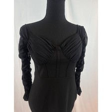 Black Ruched Sleeve Sweetheart Neckline Bodycon Mini Dress Size Large