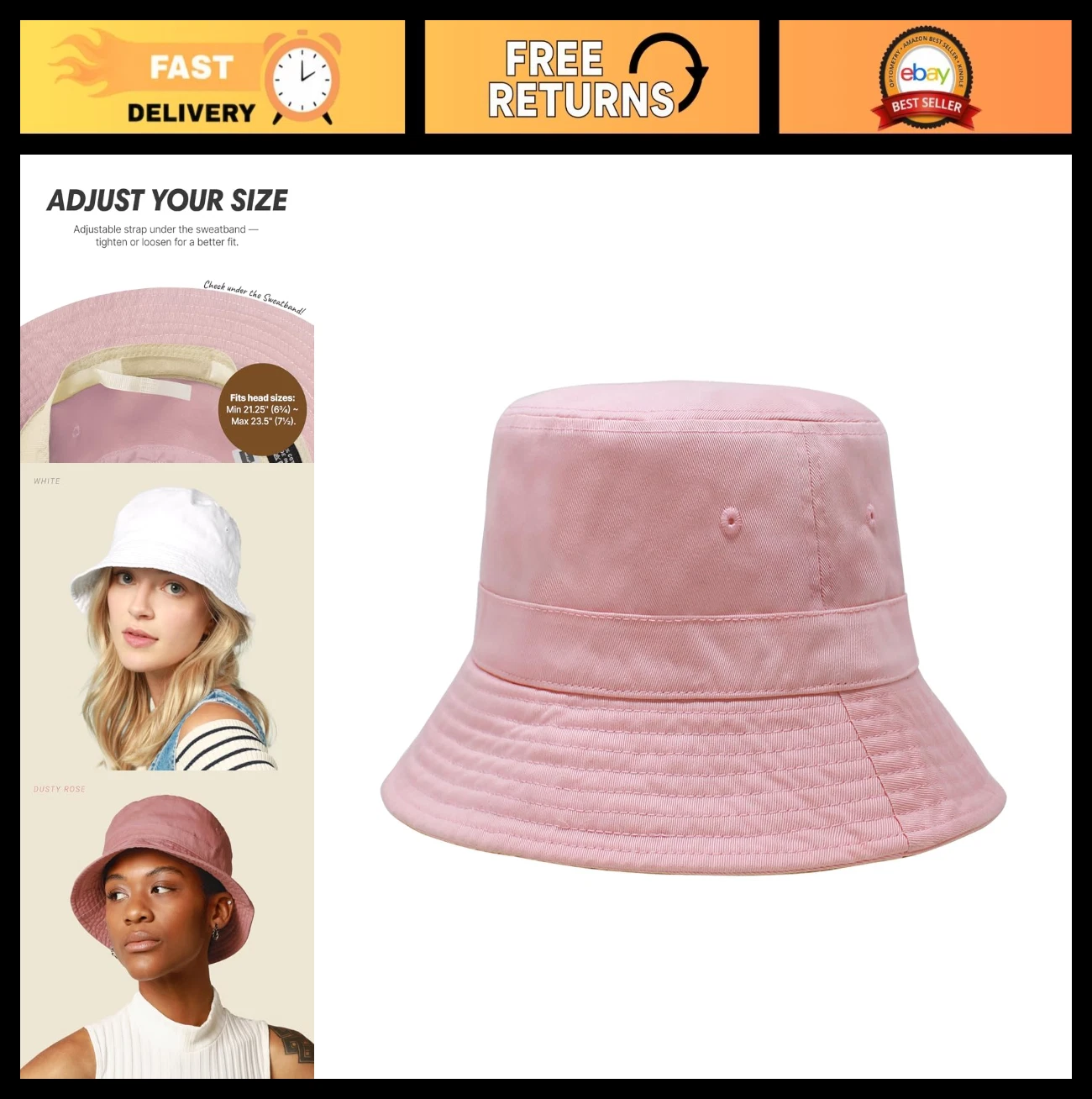 Trendy Cotton Bucket Hat - Sun Protection for Beach, Golf, Fishing - Unisex Boon