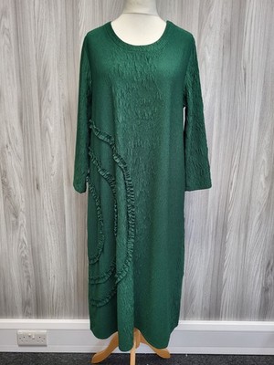 Frank Usher Waldgrün Strukturiertes Midikleid Langarm Gr. XL. PT