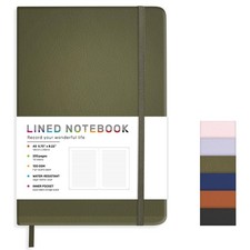 Lined Journal Notebook for Women Men, 200 Pages A5 Hardcover Leather Green