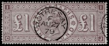 GB QV SG T17, SCARCE £1 brown-lilac, FINE USED. Cat £950. CDS CJ
