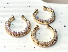 1pc Non-Piercing Gold Single Line Paved Gem Septum Hanger Clip-On Fake Nose Ring