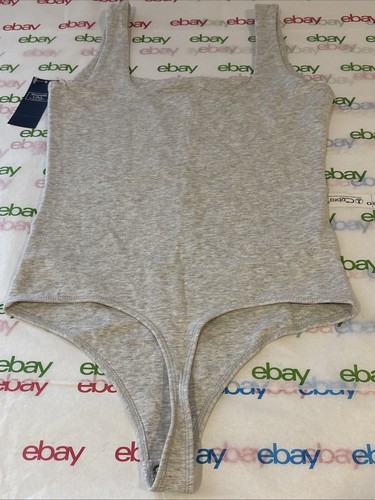 Abercrombie & Fitch Soft Bodysuit Womens Square Neck Light Gray Size Small - Picture 2 of 13