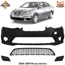 Front Bumper Cover Fascia & Lower Grille Kit For 2016-2019 Nissan Sentra
