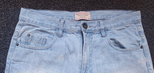 BRAVE SOUL Mens M Blue Skinny Leg Denim Summer Shorts E2 - Picture 2 of 7