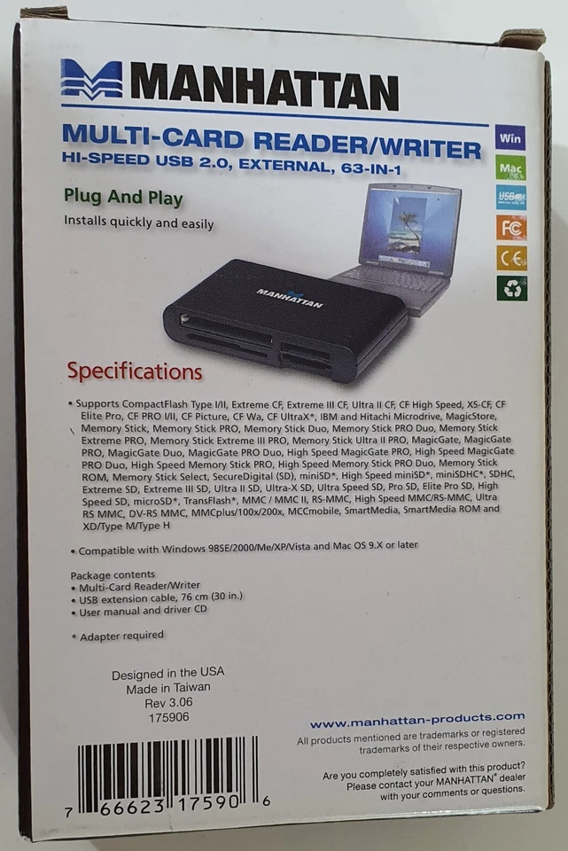 Manhattan - USB 2.0 External Multi-Card Reader & Writer, 63-in-1 - Immagine 3 di 4